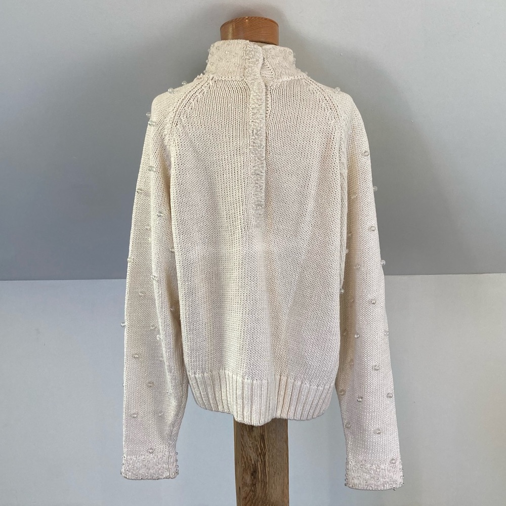 Lisa Nichols Vintage Beaded Sweater In Cream View 5